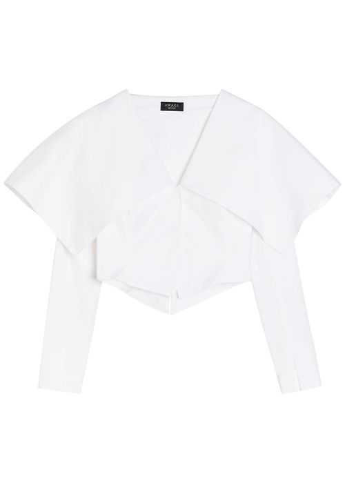 Oversized-collar Cropped Cotton-blend Jacket