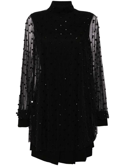 Bead-embellished layered dress - Black