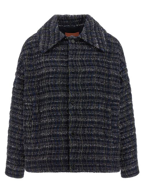 Metallic-Lamé Check Wave Overshirt — Blue