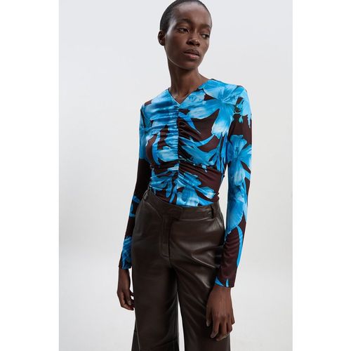 Karen Millen Womens Floral Print Crepe High Neck Top - Blue - X-Sma