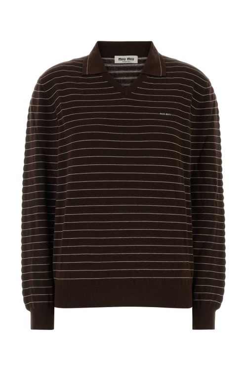 Striped Cotton Polo Shirt — Brown