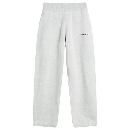 Men's Mohair Blend Knit Wide Leg Joggers Light Grey