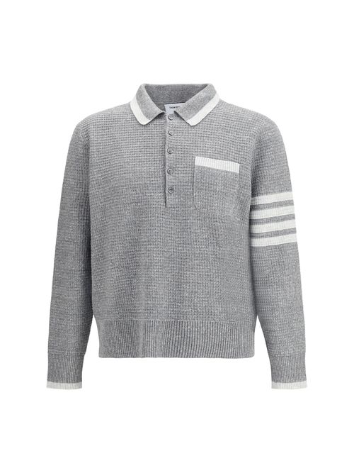 Textured Knit with Four-Bar Stripe Polo — Gray