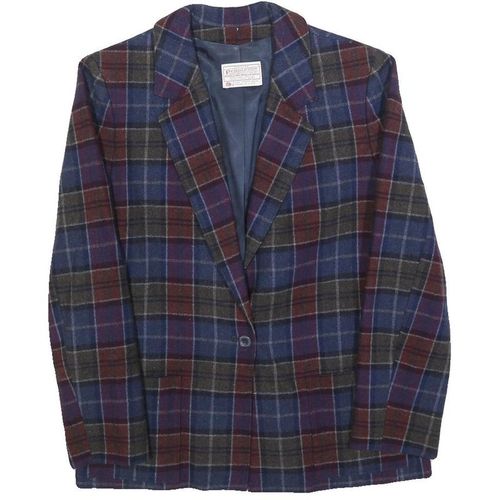 PENDLETON Womens Blue & Burgundy Check Wool Blazer Jacket S Woven Button