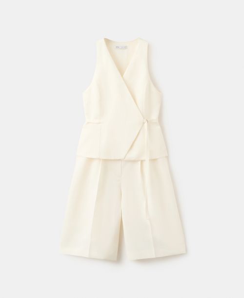 Women's Linen-Blend Wrap Jumpsuit - Ecru