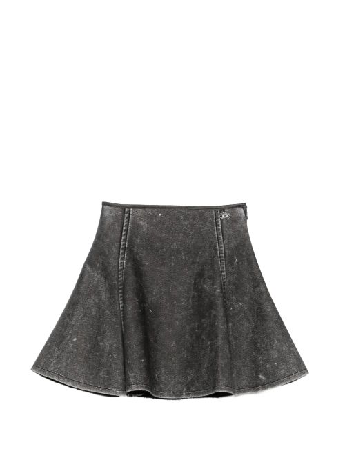 Acid-Wash Denim Flared Mini Skirt — Gray
