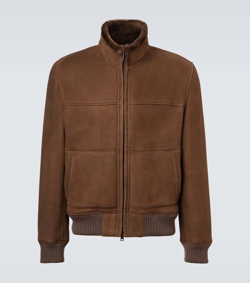 Shearling-lined suede bomber jacket