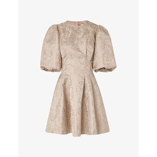 Womens Macadamia Metallic Tonia Puffed-sleeve Woven Mini Dress M