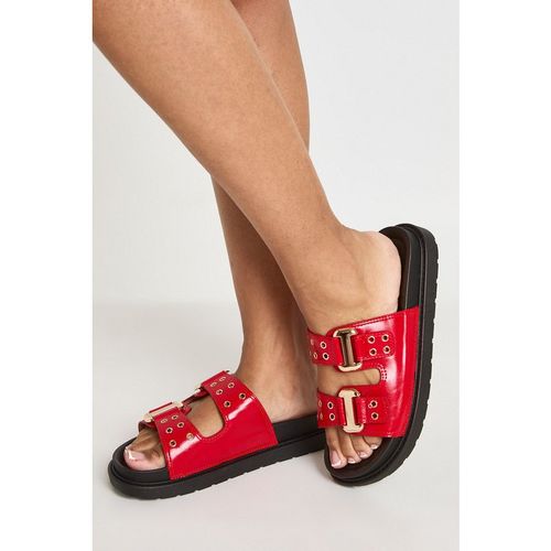 Boohoo Womens Double Buckle Detail Footbed Sliders - Red