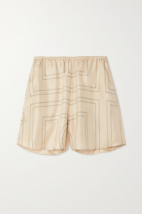 Shorts aus besticktem Seidentwill – Elfenbein – DK34