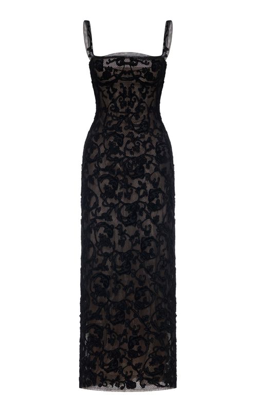 Straight-Neck Bodice Midi Dress - Moda Operandi
