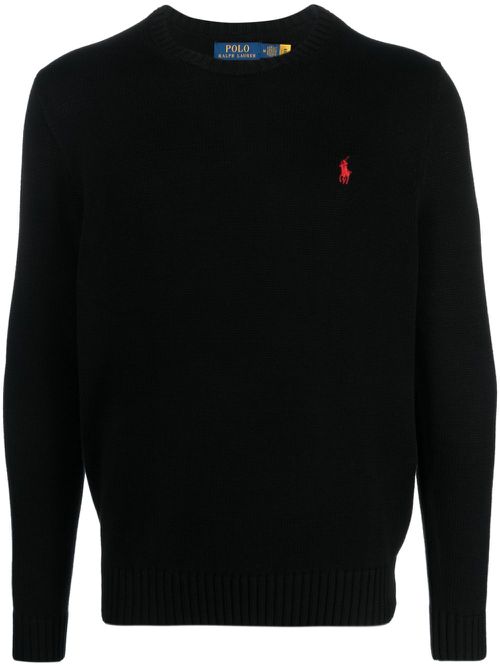 Logo-embroidered crew-neck jumper - Black