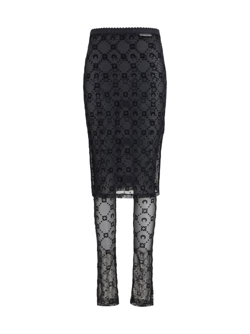 Moonogram Mesh Flock Skirt — Black