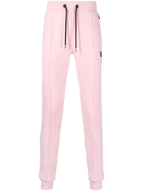 Skinny-fit track pants with logo patch - Pink