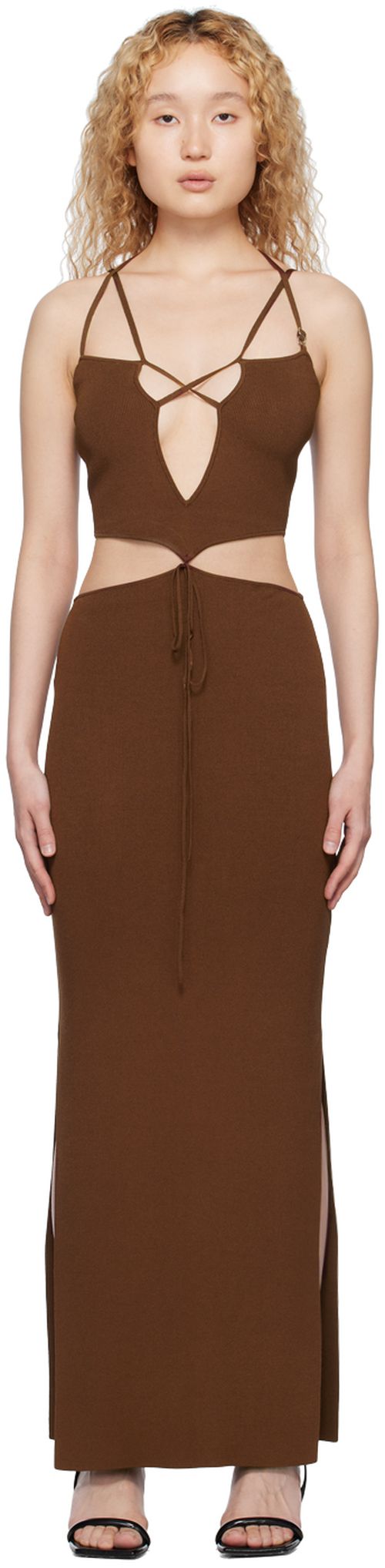 Brown viscose maxi dress