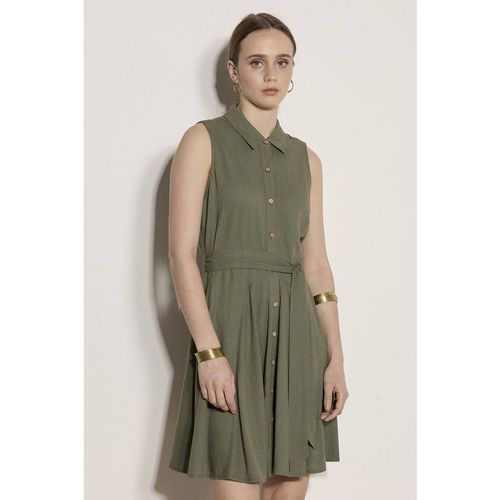 Apricot Women's Linen Blend Shirt Mini Dress in Khaki
