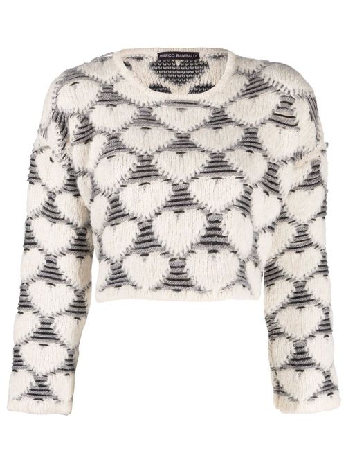 Heart-print knit jumper - Neutrals