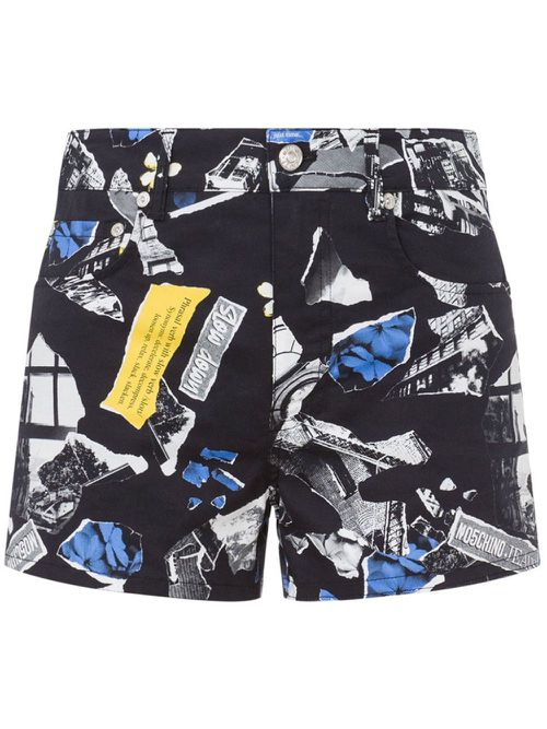Newspaper clipping-print shorts - Black