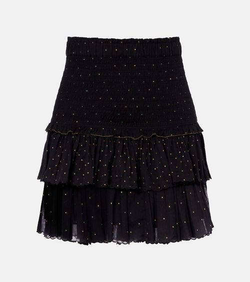 Polka-dot embroidered cotton miniskirt