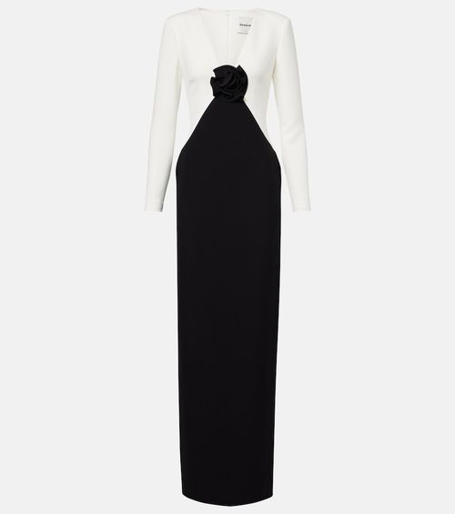 Floral-appliqué crêpe gown