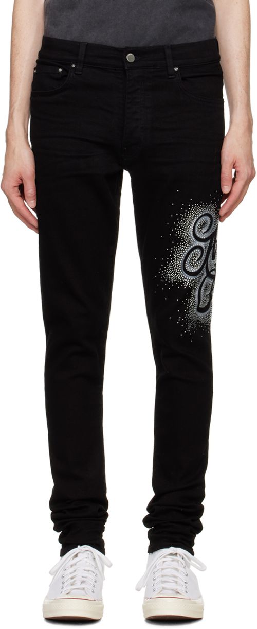 AMIRI Black MA Swirl Crystal Skinny Jeans