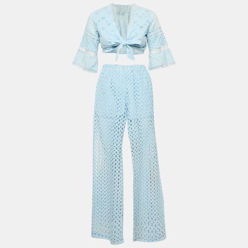 Blue Broderie Anglaise Wrap Top And Pants Set