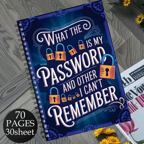 TEMU Funny Password Notebook - Spiral Bound With Lock Icons & Funny Security Phrases, Dark Blue Cover - Password Organizer For Home, Office
