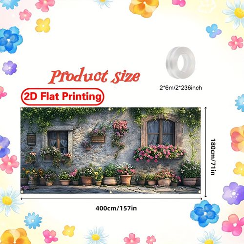TEMU 2d Flat-banners- 2d Large Polyester Garage Door Banner-large Flower Pot Theme Design Party Banner - Versatile Decor For Holidays, Yard