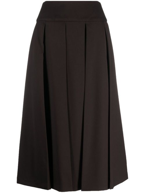 Pleated virgin-wool midi skirt - Brown