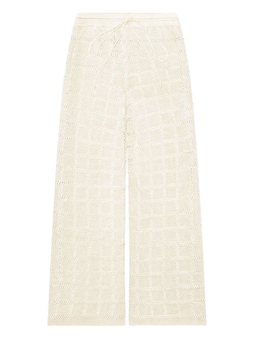 Grid-pattern knit trousers - White