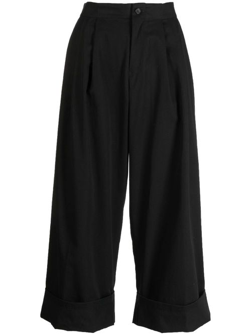 Pleat-detail cropped trousers - Black
