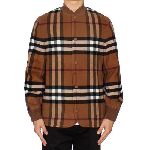Check-pattern wool bomber jacket - Brown