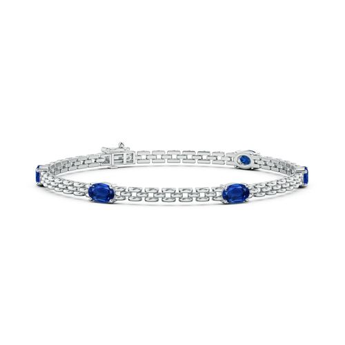 Angara 3.0 Carats Five Stone Oval Sapphire Station Link Bracelet in 14K White Gold
