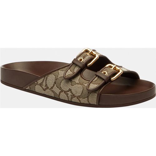 Coach Womens Two Band Buckle Sandal In Signature Jacquard - Brown