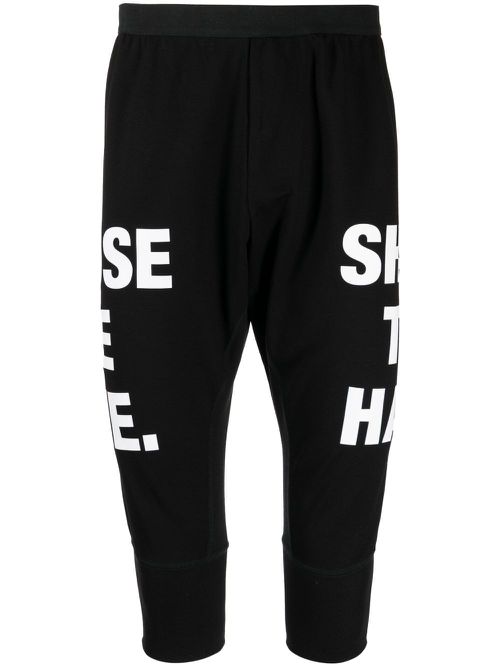 Slogan-print drop-crotch shorts - Black