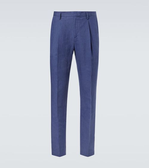 Pleated linen straight pants