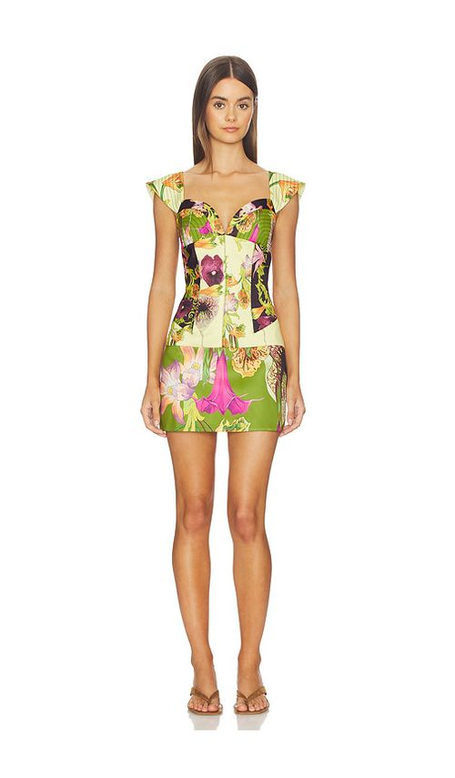 Muma World Mixed Canopy Celine Mini Dress in Green,Lemon. - M also in L