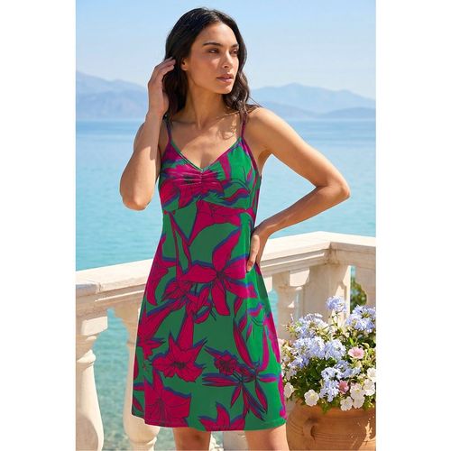 Roman Womens Strappy Tropical Floral Mini Dress - Dark Green