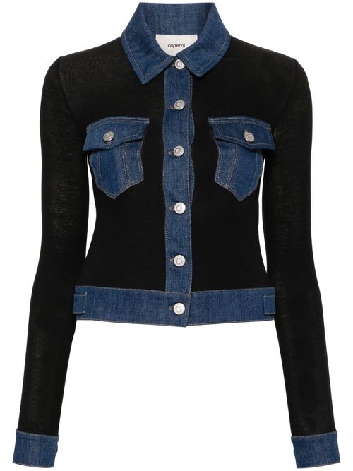 Denim-trim ribbed shirt - Black