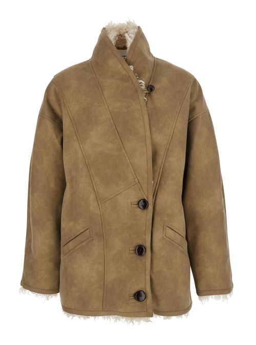 Beige Solid Shawl Neck Jacket