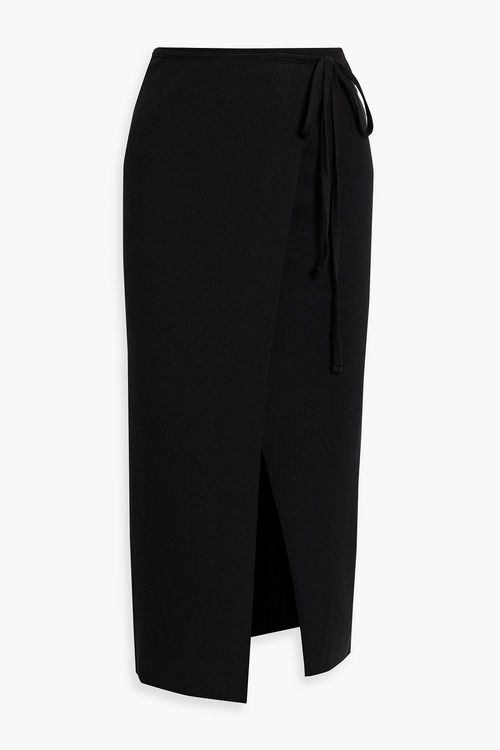 Ribbed Tencel-blend midi wrap skirt