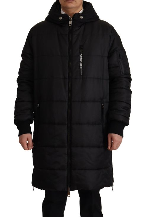 Elegant Black Hooded Parka Winter Jacket - IT46 | S