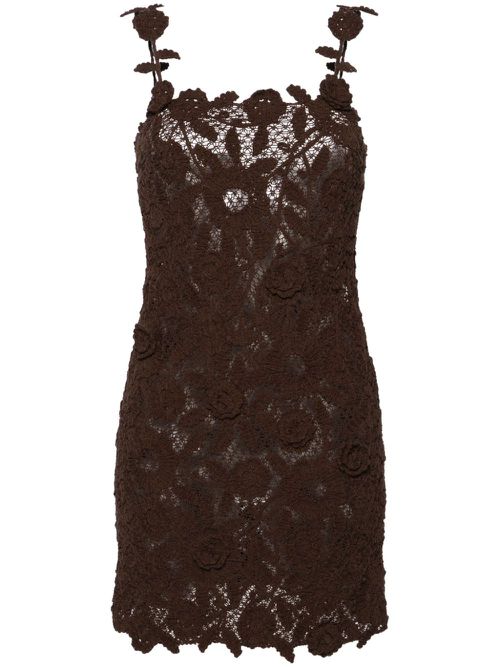 Floral-crochet cotton-blend minidress - Brown