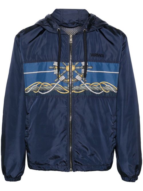 Graphic-print hooded jacket - Blue