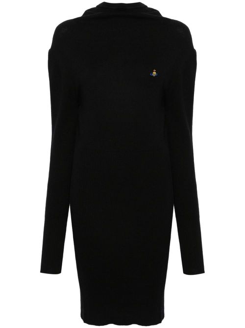 Orb-embroidered ribbed mini dress - Black