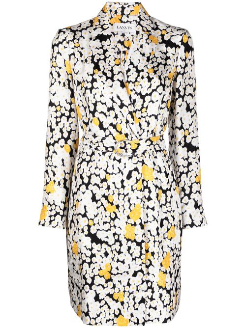 Floral-print belted wrap dress - White
