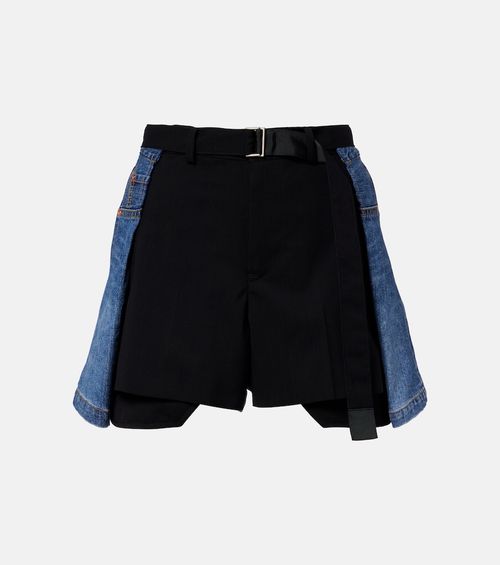 Paneled denim shorts