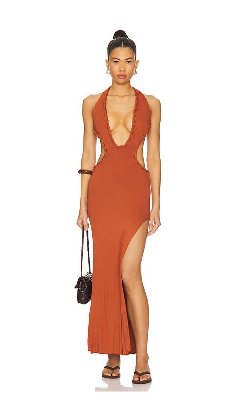 Indah Isla Solid Braided Maxi Dress in Cognac. - M also in