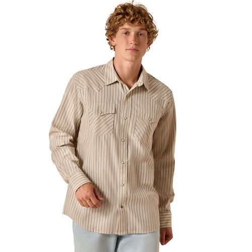 Men's Retro Hesper Fitted Western Snap Shirt Long Sleeve in Sandshell Stripe, Size Large, by