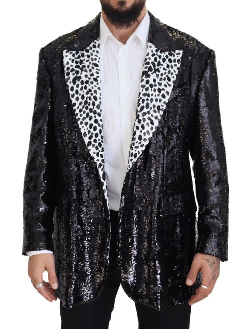 Sequined Cow Pattern Nylon Blazer — Black